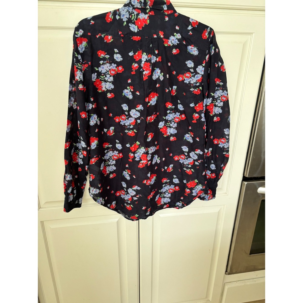 Lauren Ralph Lauren Silk Blend Floral Poppy‎ Button Down Shirt Navy Red Blue L - Picture 5 of 7